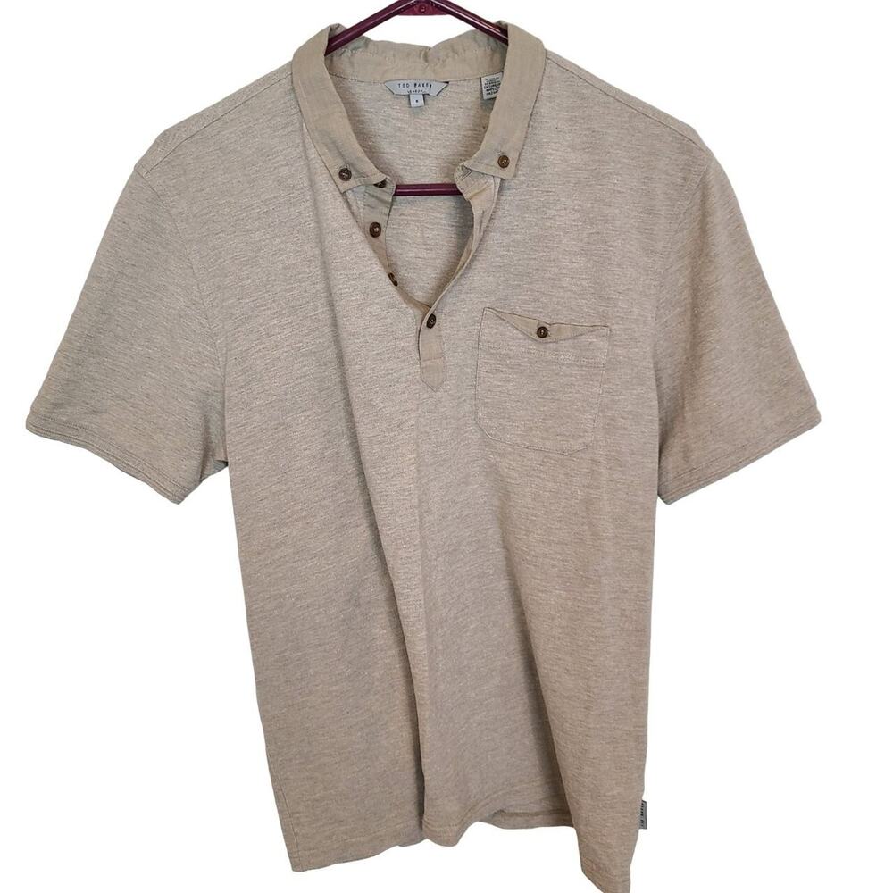 Ted Baker London Mens Polo Shirt Size L Business Casual Minimalist Stretch Tan